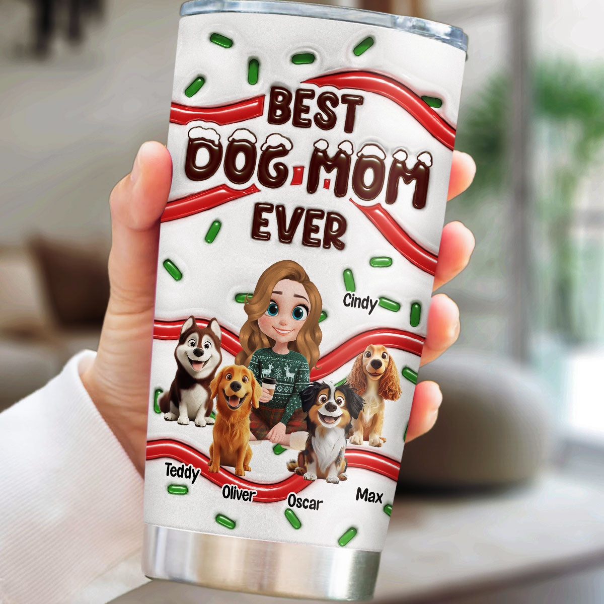 Custom Christmas Birthday Gifts For Dog Lovers • Best Dog Mom Cake Cartoon - Personalized 3D Inflated Effect Tumbler