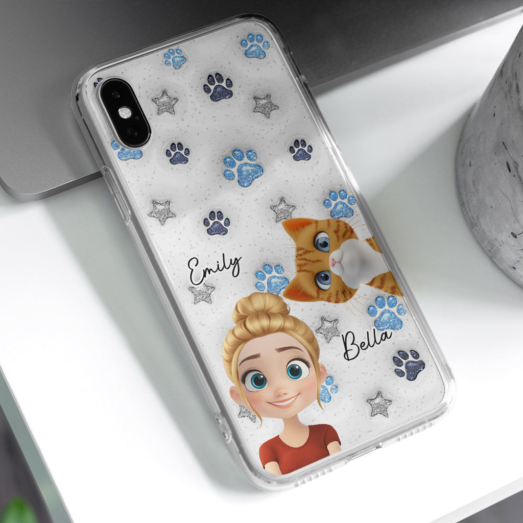 Cat Mom Dad Blue Star - Personalized 3D Inflated Effect Phone Case