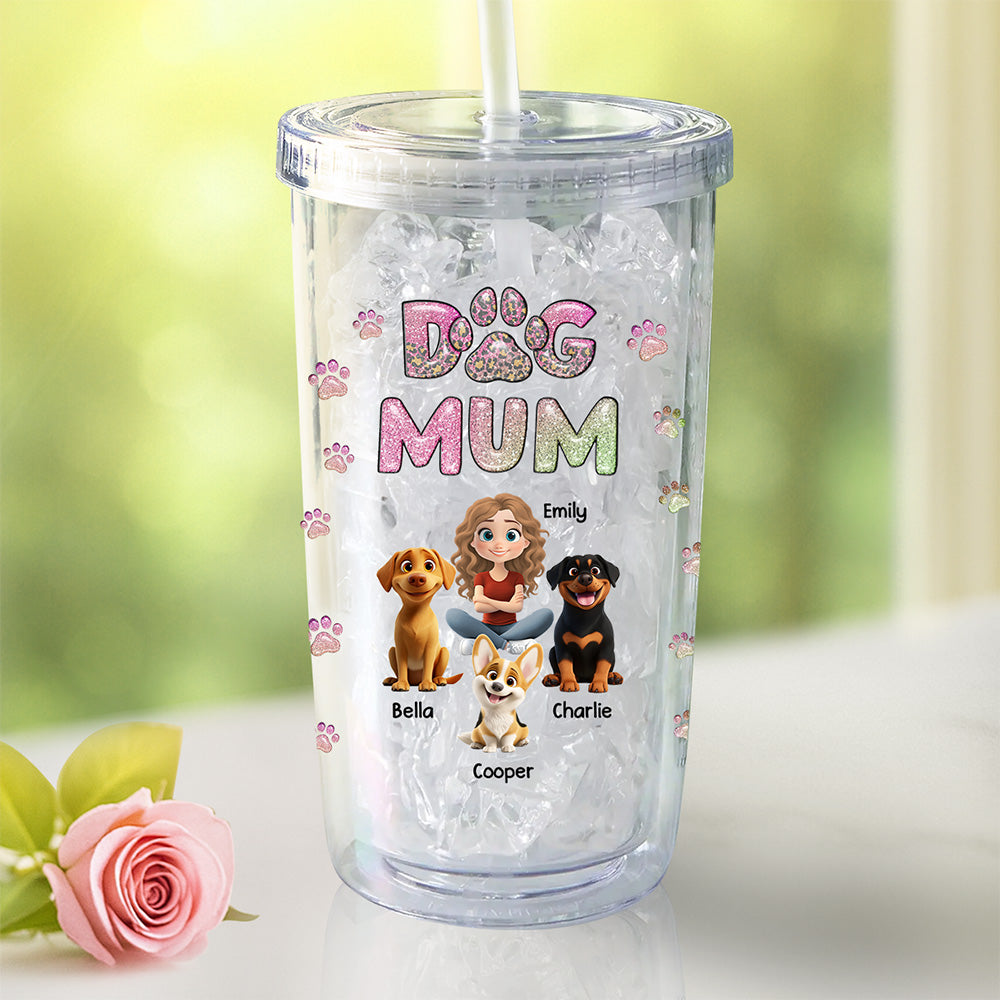 Custom Christmas Birthday Gifts For Dog Mom, Dog Lovers • Dog Mom Lovely Chibi - Personalized 14oz Plastic Tumbler