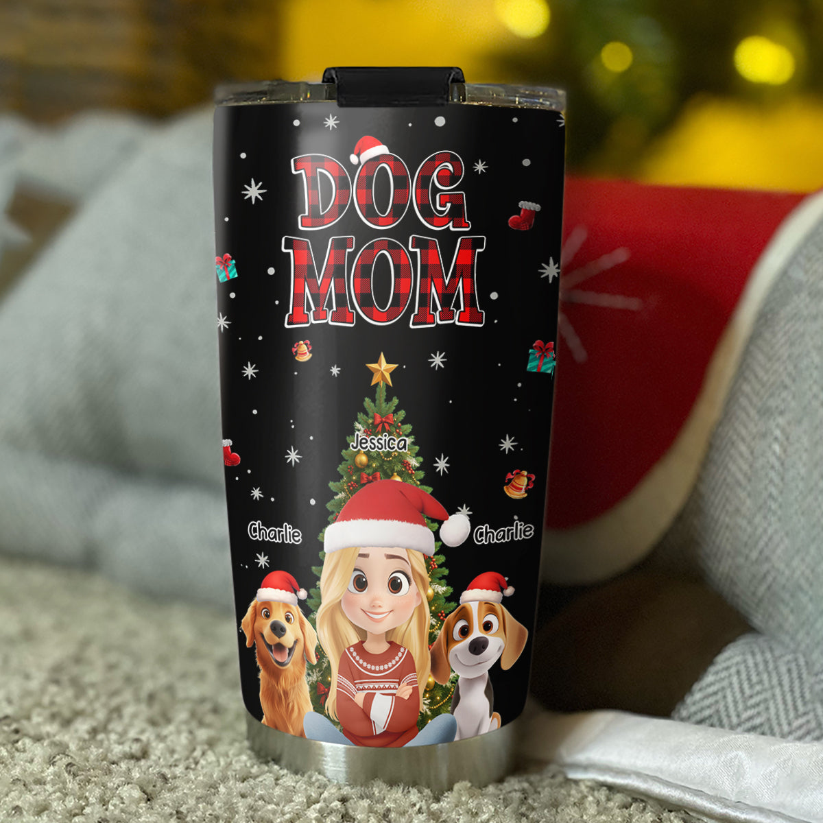 Custom Christmas Birthday Gifts For Dog Mom, Dog Lovers • Jolly Season - Personalized 3D Effect Tumbler