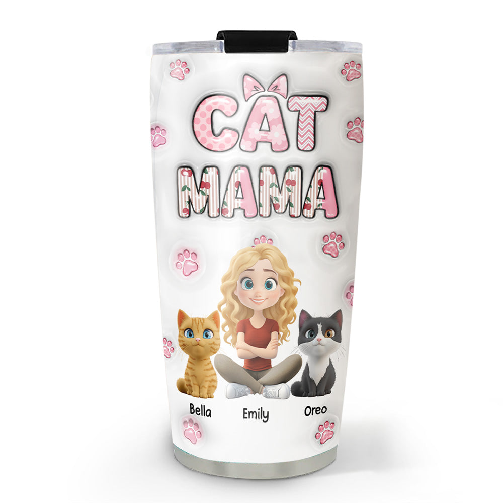 Custom Christmas Birthday Gifts For Cat Mom, Cat Lovers • Cherry On Top Cat Version 2 - Personalized 3D Inflated Effect Tumbler