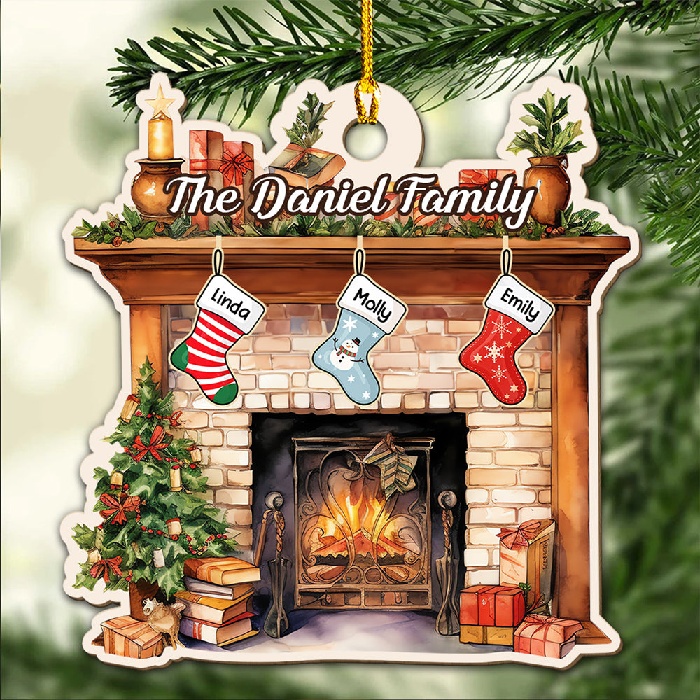 Stocking Christmas Family - Personalized Wood Ornament