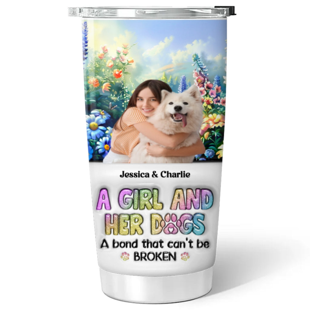 Custom Photo Christmas Birthday Gifts For Cat Mom, Cat Lovers • A Girl And Her Lovely Dog Photo - Personalized 3D Inflated Effect Tumbler