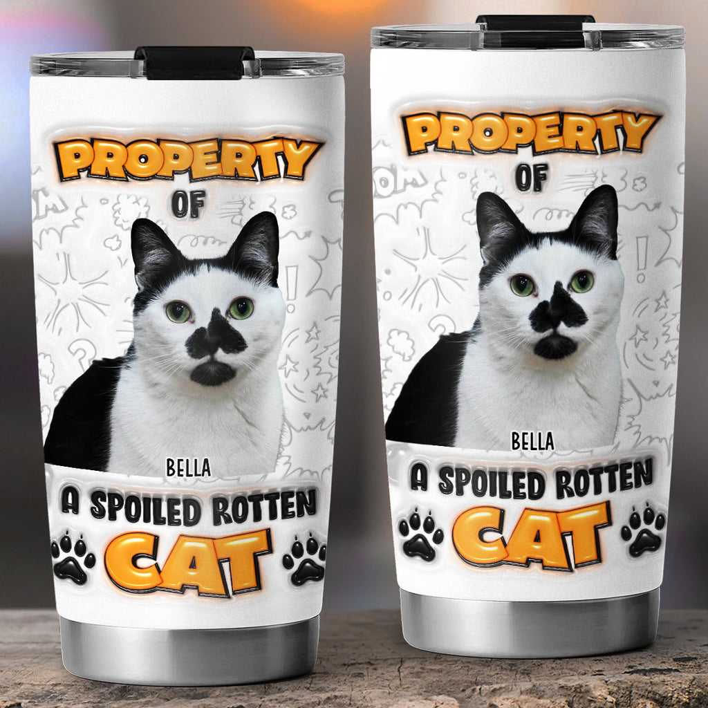 Custom Photo Christmas Birthday Gifts For Dog Lovers • Property Of Chunky Cat Photo - Personalized 3D Inflated Effect Tumbler