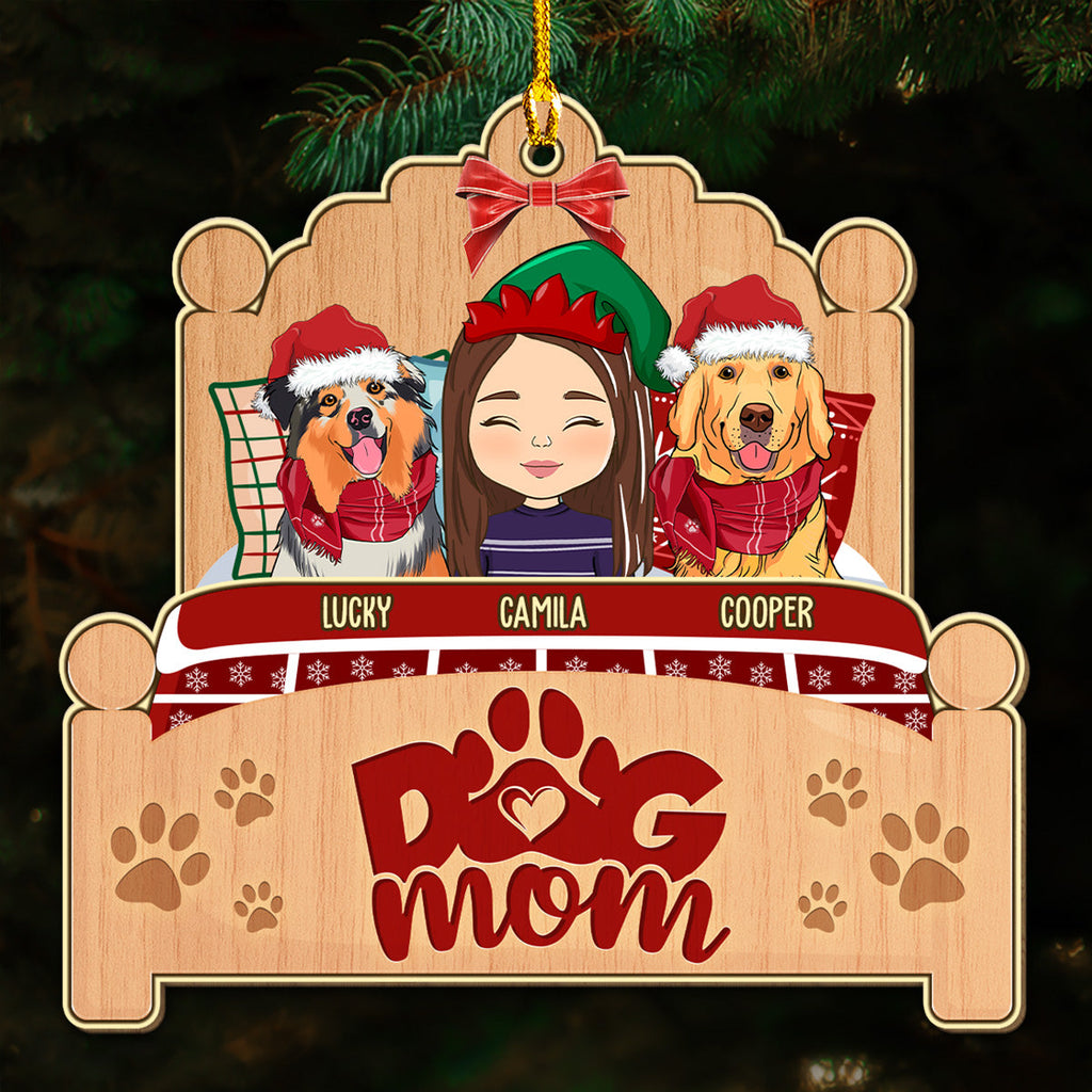 Custom Christmas Decor Home Birthday Gifts For Dog Mom, Dog Lovers • Sleepy Dog Mom - Personalized Wood Ornament