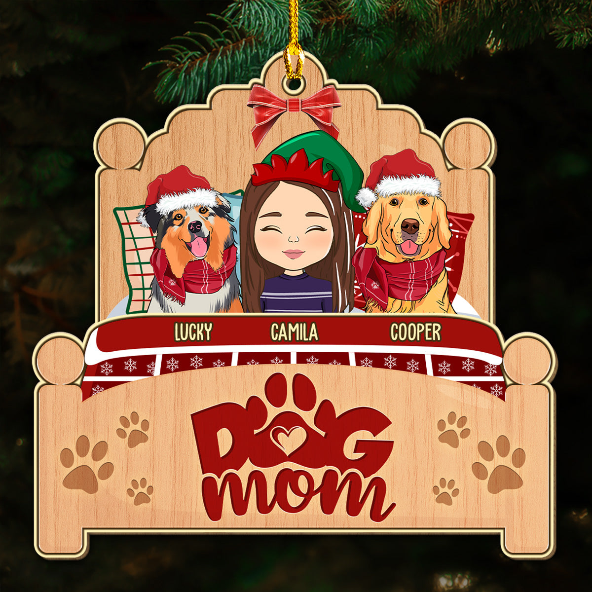 Custom Christmas Decor Home Birthday Gifts For Dog Mom, Dog Lovers • Sleepy Dog Mom - Personalized Wood Ornament