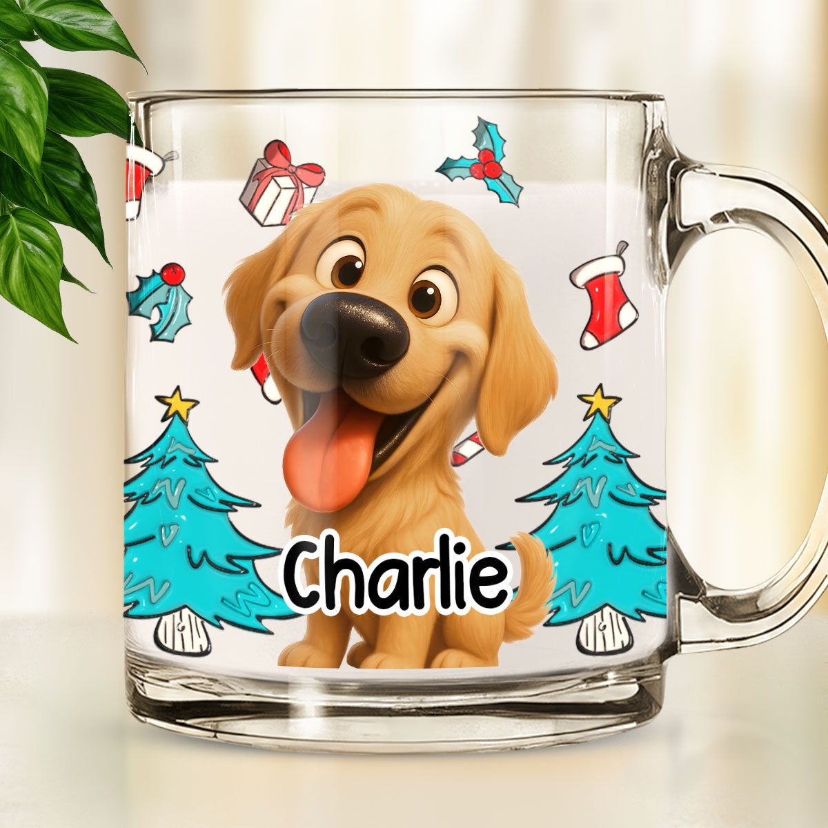 Custom Christmas Birthday Gifts For Dog Lovers • Santa Is Coming - Personalized 3D Inflated Effect Glass Mug
