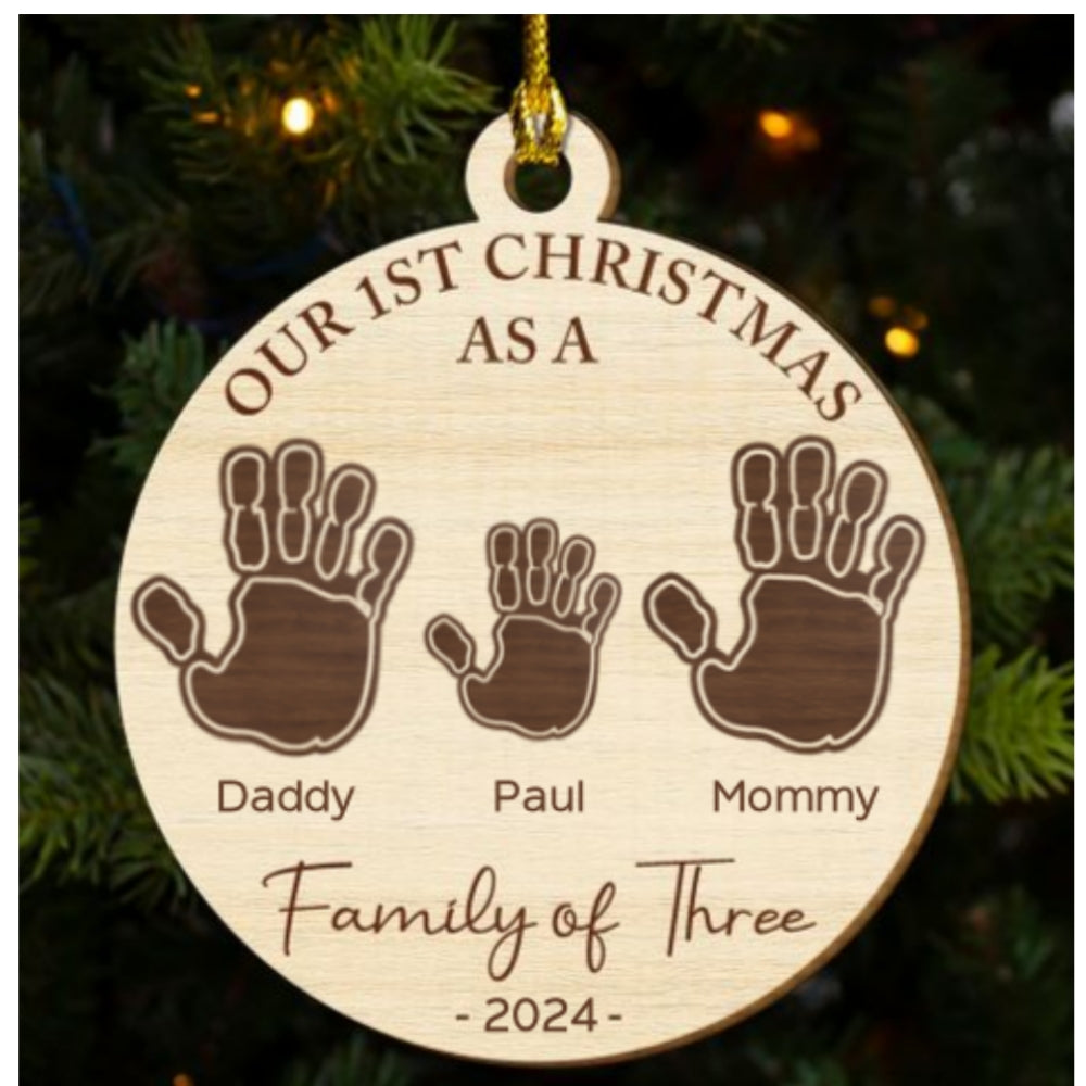 Our Family Handprints - Personalized Freeshape 2-Layered Wood Ornament