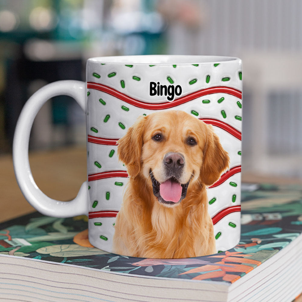 Custom Photo Christmas Birthday Gifts For Dog Lovers • Dog And Cake Cartoon Photo - Personalized 3D Inflated Effect Mug