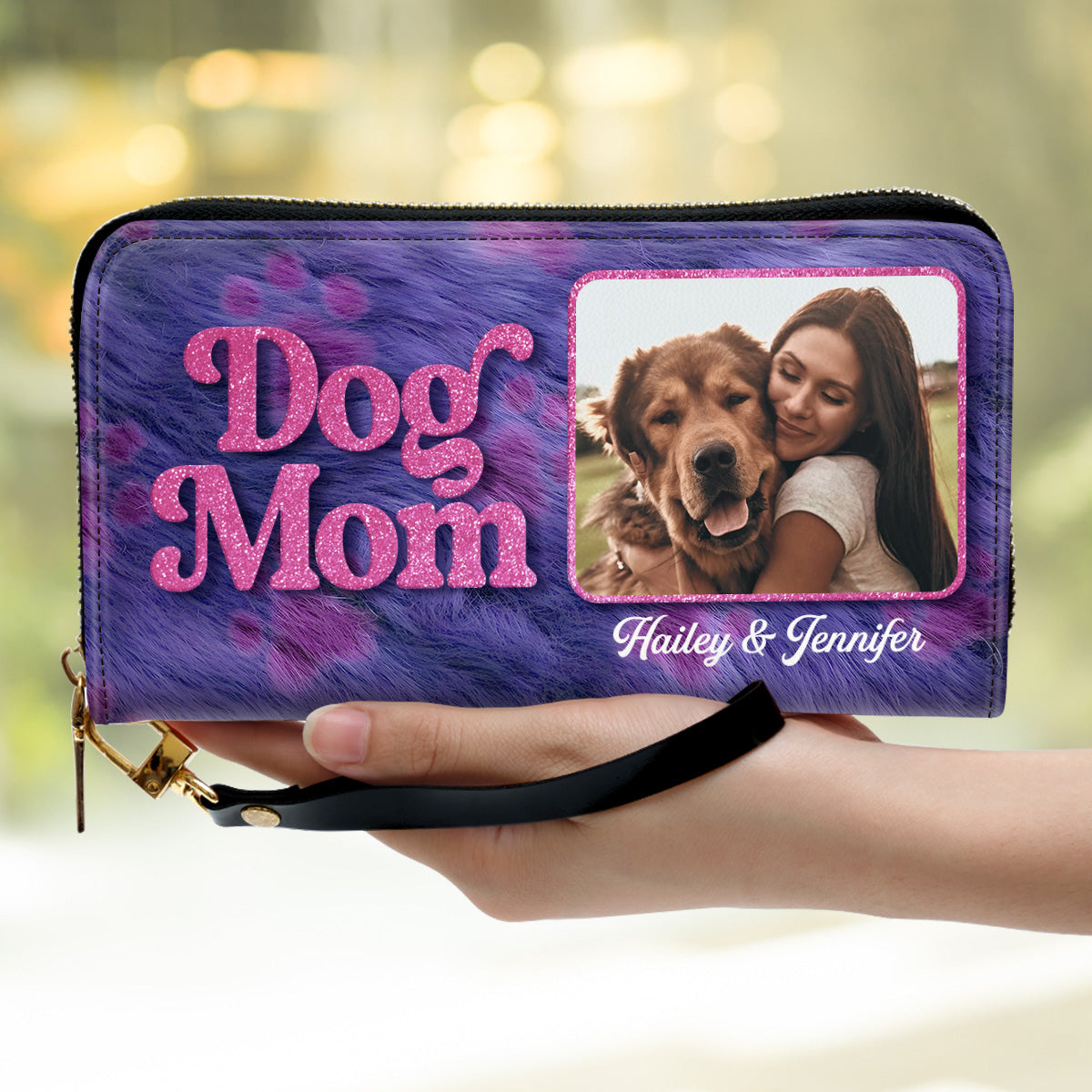 Bling Dog Mom Cartoon Photo - Personalized Leather Wallet