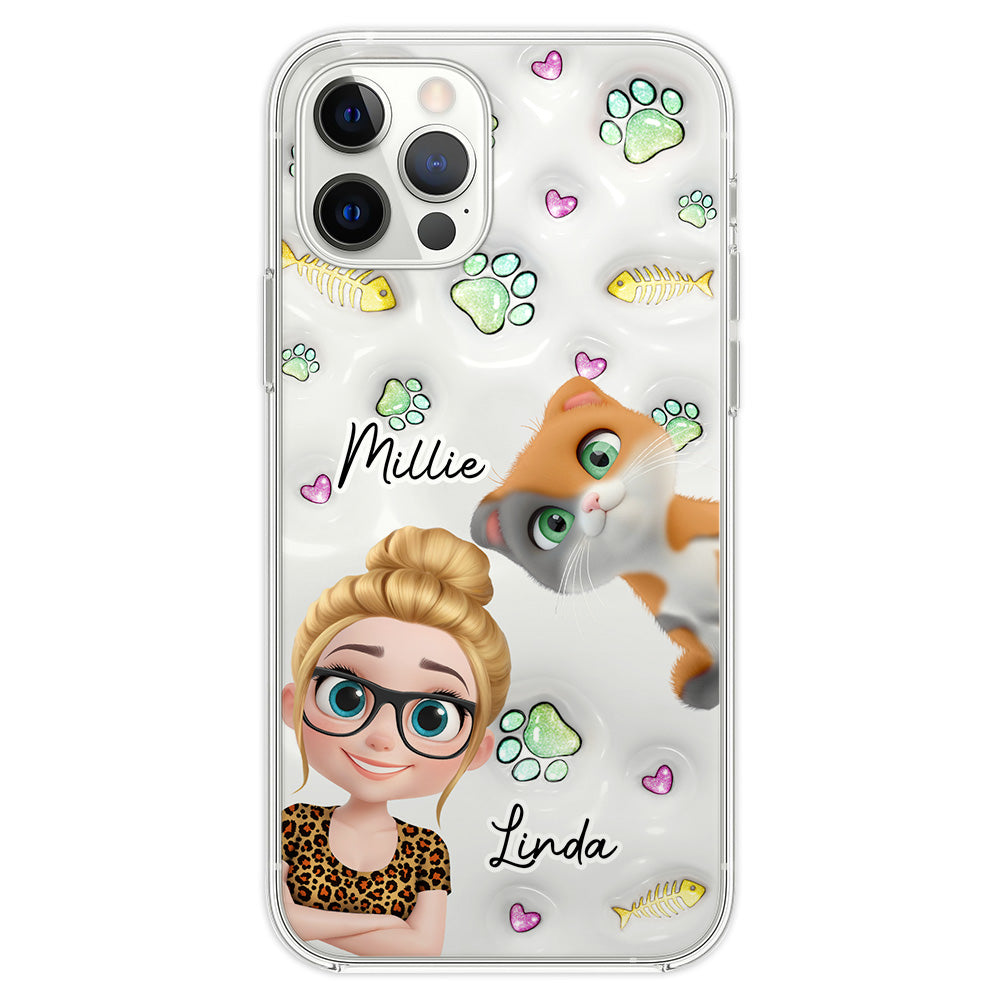 Lovely Human And Her Cats - Personalized 3D Inflated Effect Phone Case