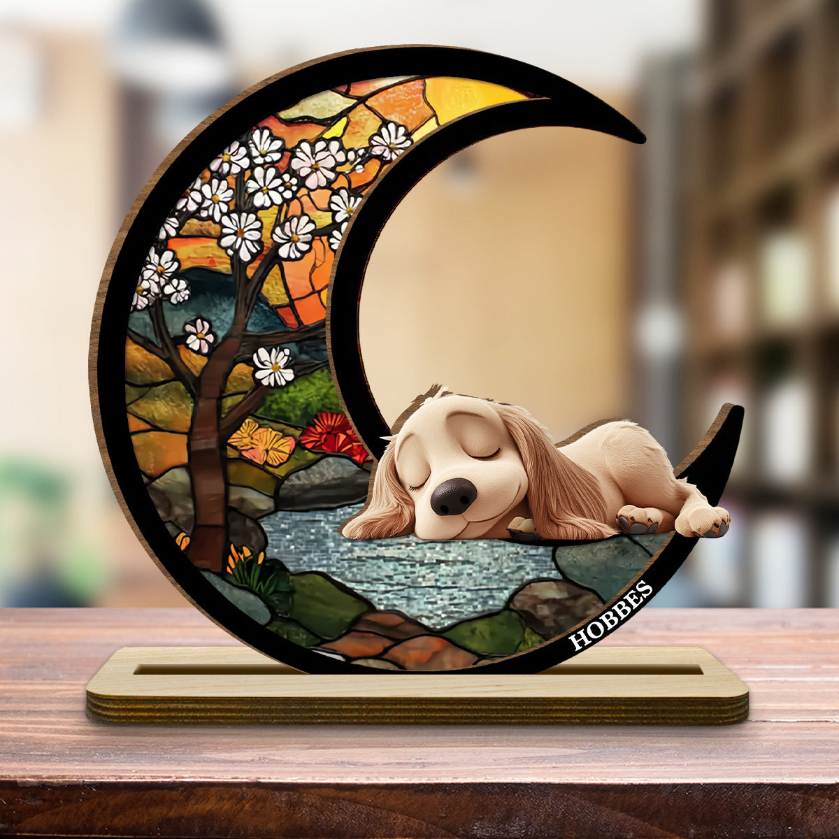 Dreaming Of Treats And Belly Rubs - Personalized 2-Layer Wood Plaque With Flat Base