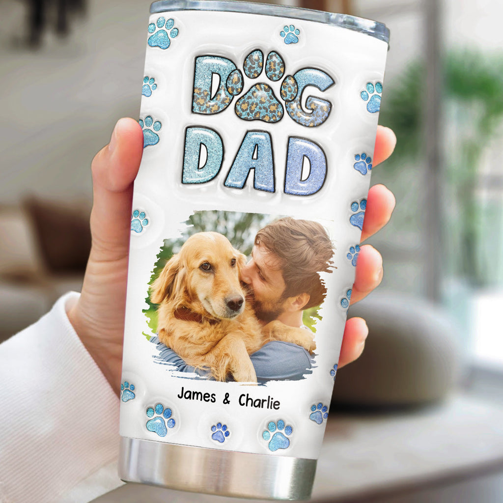 Custom Photo Christmas Birthday Gifts For Dog Dad, Dog Lovers • Dog Dad Handsome Chibi Version Photo - Personalized 3D Inflated Effect Tumbler