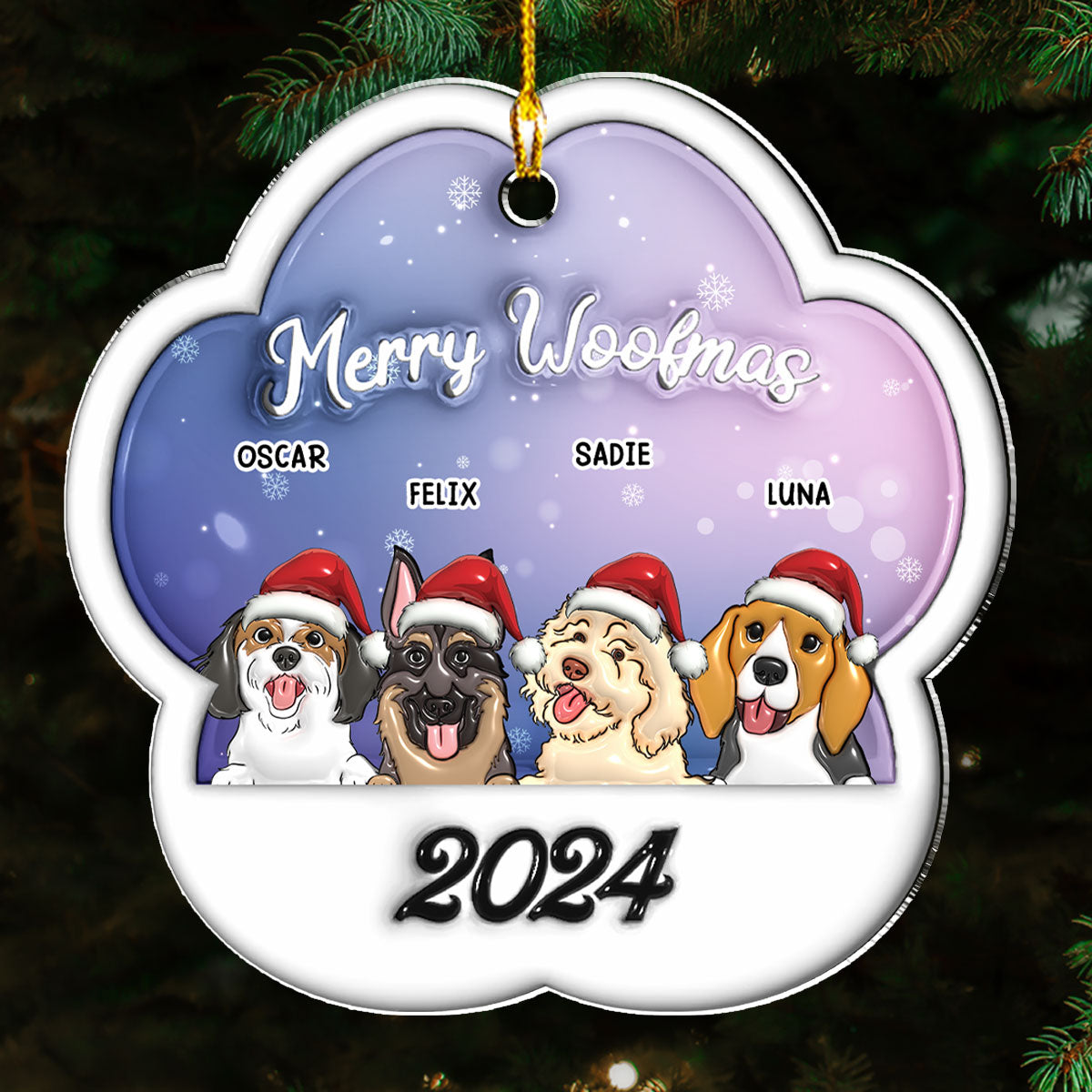 Merry Woofmas 2024 - Personalized 3D Inflated Effect Acrylic Ornament