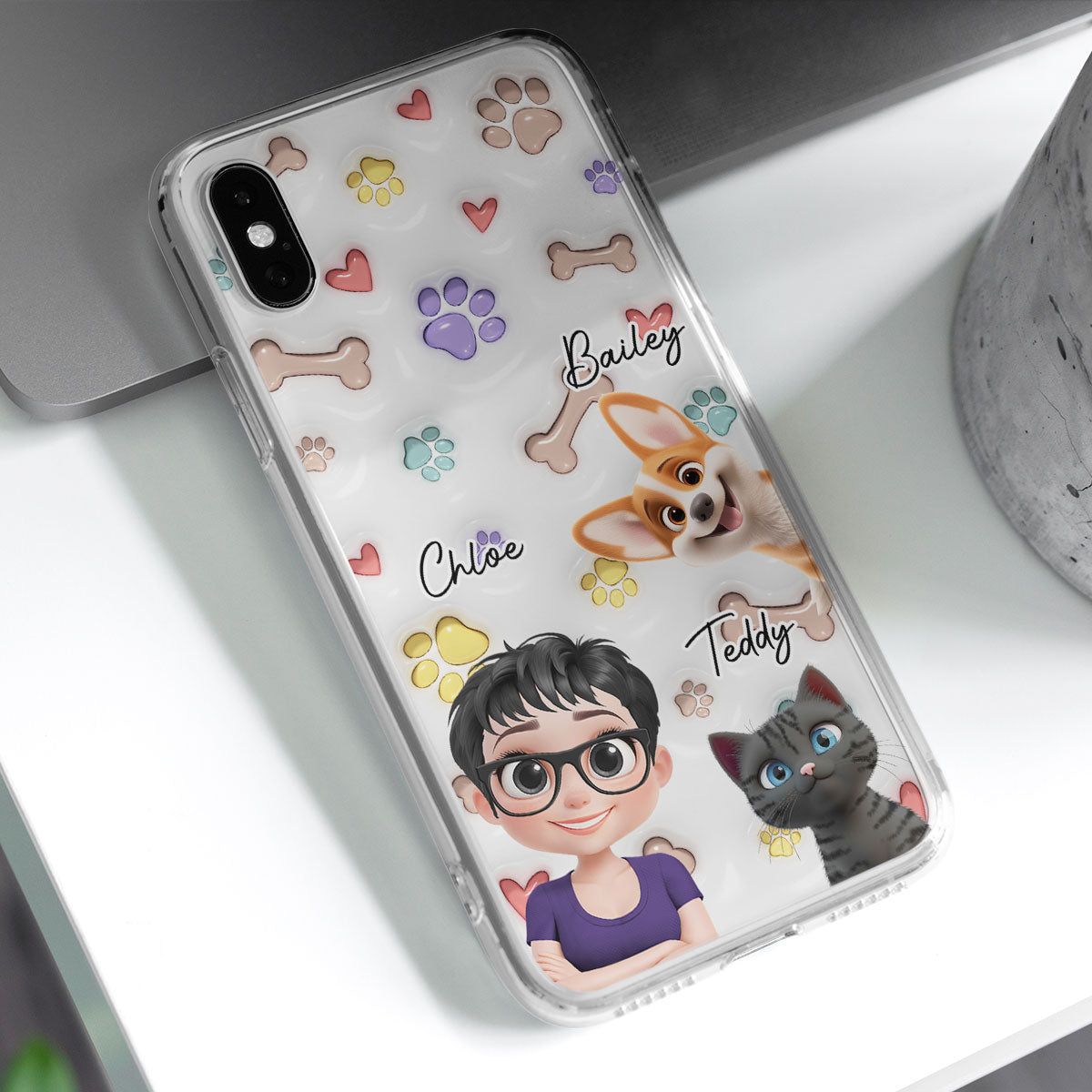 Her Baby Lovely Pets - Personalized 3D Inflated Effect Phone Case