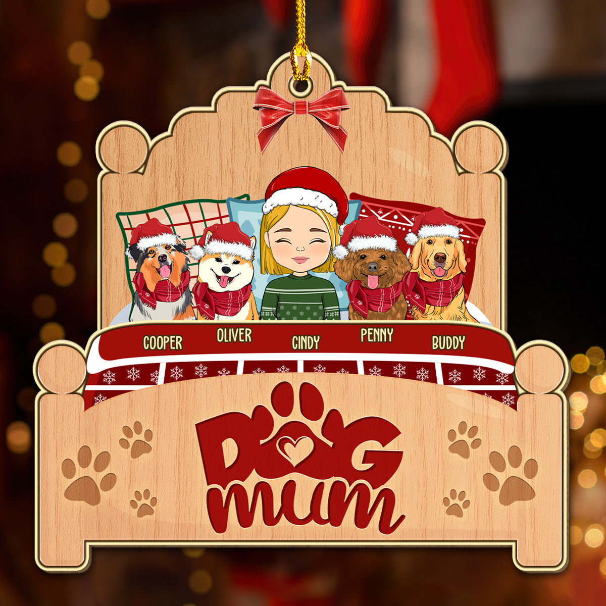 Custom Christmas Decor Home Birthday Gifts For Dog Mom, Dog Lovers • Sleepy Dog Mom - Personalized Wood Ornament