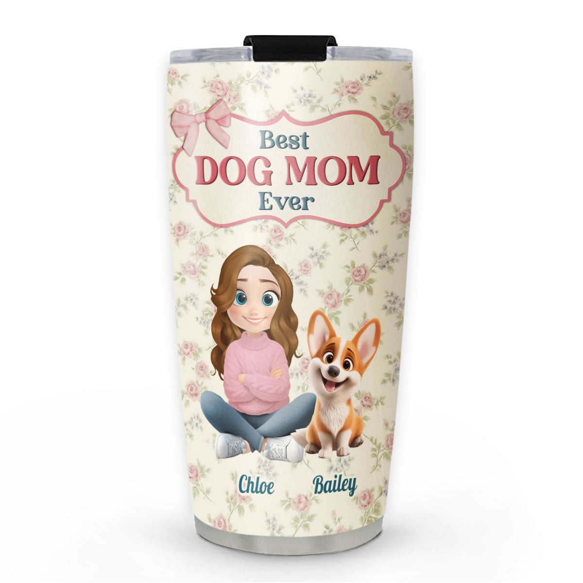 Custom Christmas Birthday Gifts For Dog Mom, Dog Lovers • Coquette Floral - Personalized Tumbler