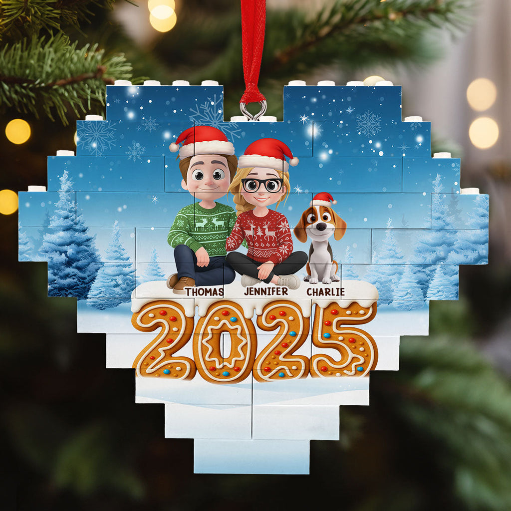 Custom Christmas Decor Home Birthday Gifts For Dog Lovers • Ginger Family - Personalized 3D Effect Heart Puzzle Ornament