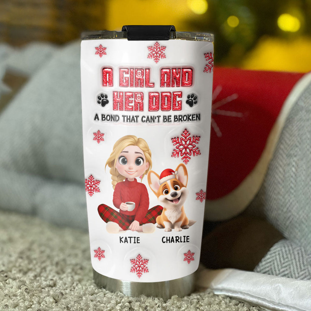 Custom Christmas Birthday Gifts For Dog Mom, Dog Lovers • No Space Between Us - Personalized 3D Inflated Effect Tumbler