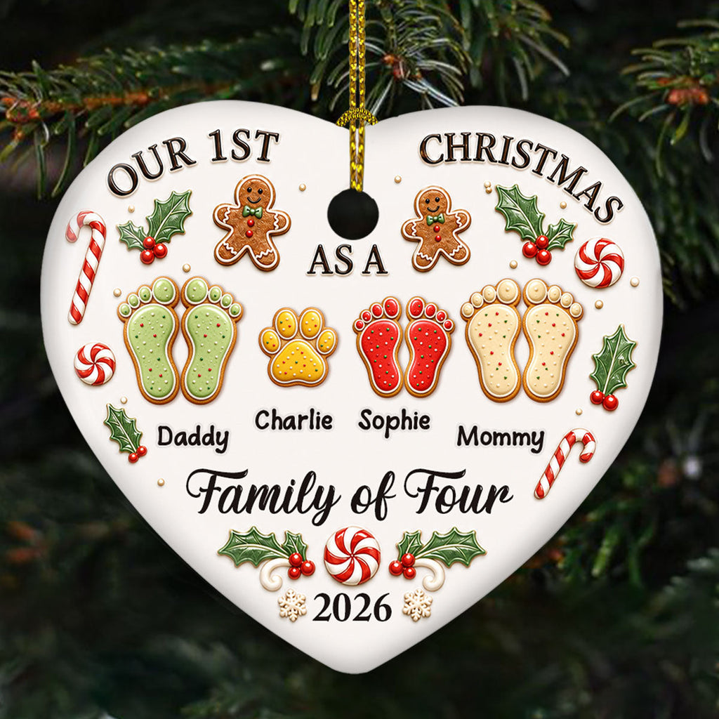Our First Christmas As One - Personalized 3D Effect Heart Ceramic Ornament