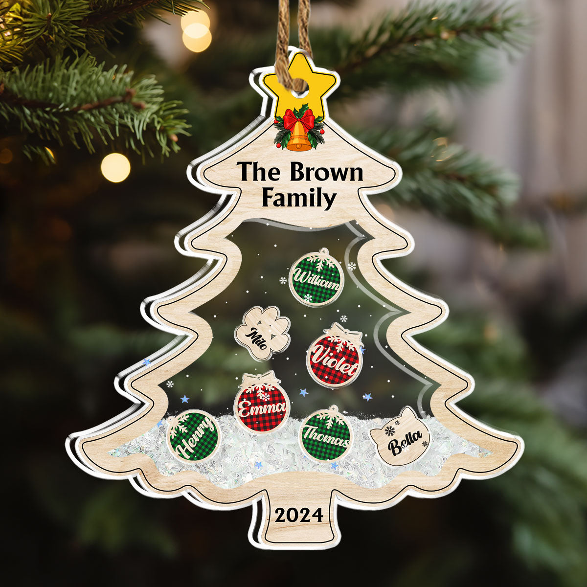 Family With Pet Charm - Personalized Acrylic Shaker Ornament