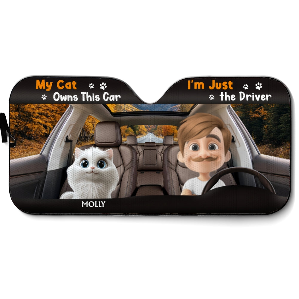 Custom Christmas Birthday Gifts Car Accessories for Cat Parents • My Cats Owns This Car - Personalized Car Sunshade