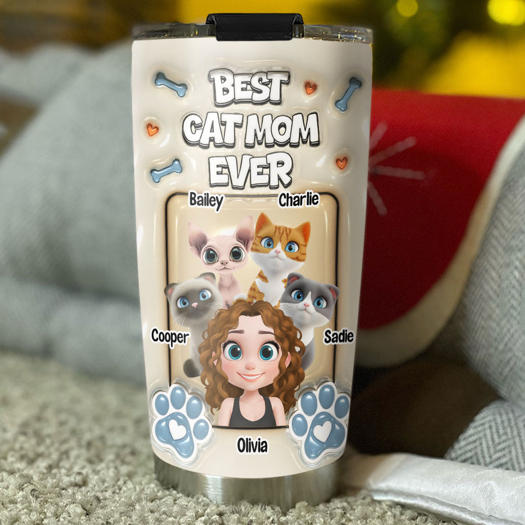 Custom Mother's day Birthday Gifts For Cat Mom, Cat Lovers • Proud Lovely Cat Mom - Personalized 3D Inflated Effect Tumbler
