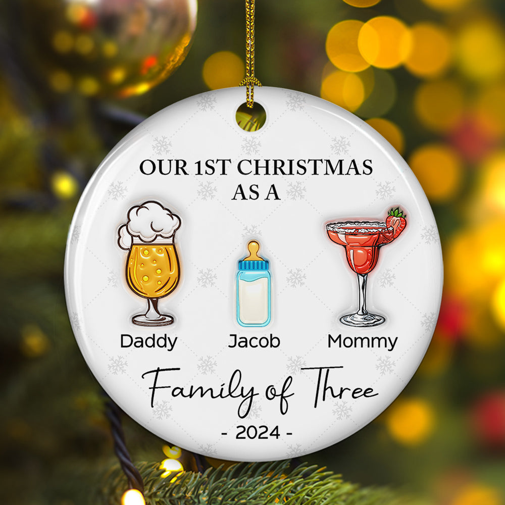 Cheering First Christmas As A Family - Personalized 3D Inflated Effect Ceramic Ornament
