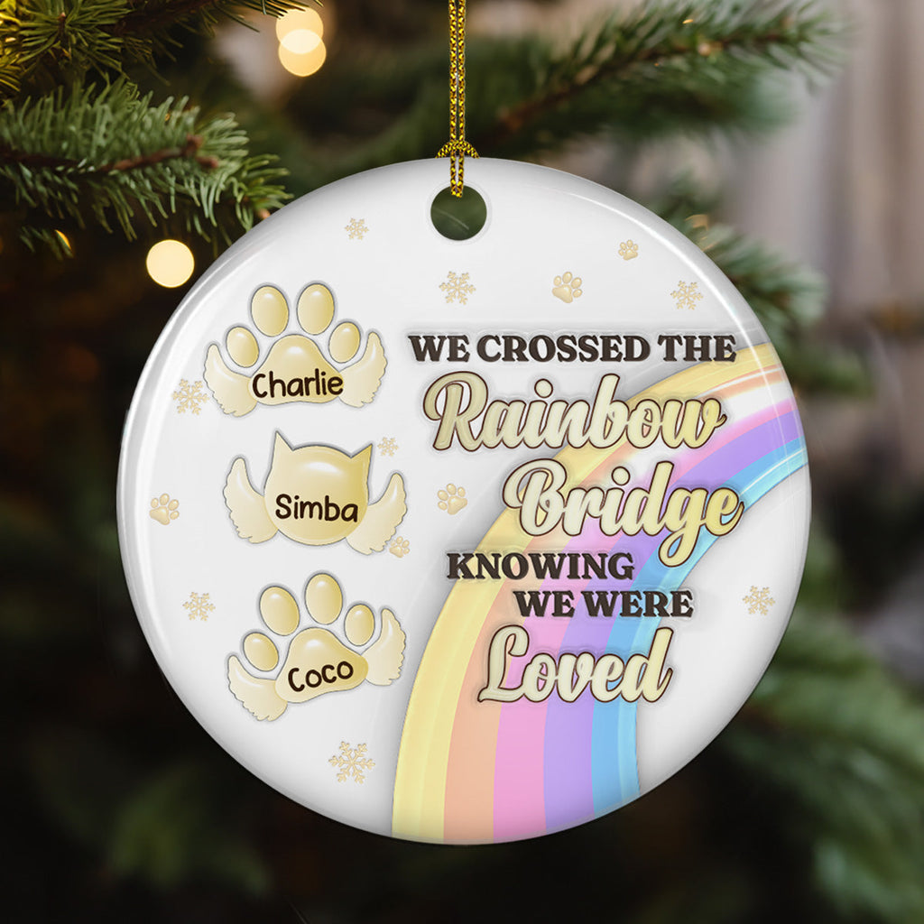 Custom Christmas Memorial Sympathy Gifts For Dogs, Cats • Crossed The Rainbow Bridge - Personalized 3D Inflated Effect Ceramic Ornament