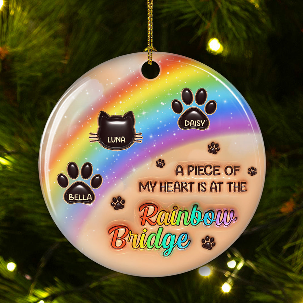 Custom Christmas Memorial Sympathy Gifts For Dogs, Cats • I Wish The Rainbow Bridge Had Visiting Hours - Personalized 3D Inflated Effect Ceramic Ornament