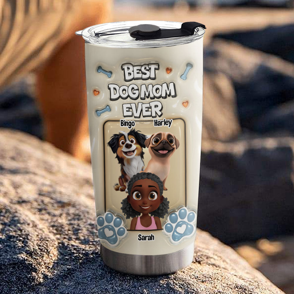 Custom Mother's day Birthday Gifts For Dog Mom, Dog Lovers • Proud Lovely Dog Mom - Personalized 3D Inflated Effect Tumbler
