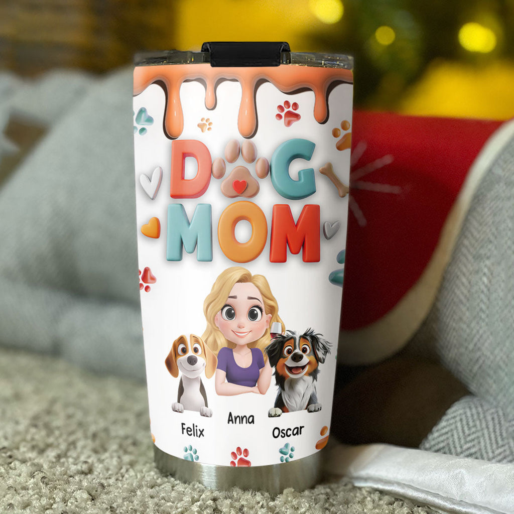 Custom Christmas Birthday Gifts For Dog Mom, Dog Lovers • Mom Of Dog Cartoon - Personalized 3D Inflated Effect Tumbler
