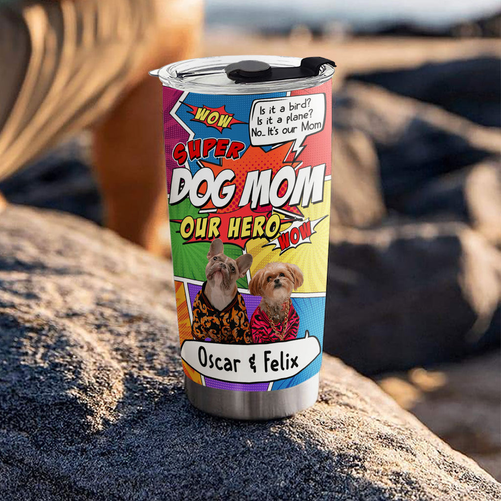 Custom Photo Christmas Birthday Gifts For Dog Mom, Dog Lovers • Super Dog Mom Photo - Personalized Tumbler