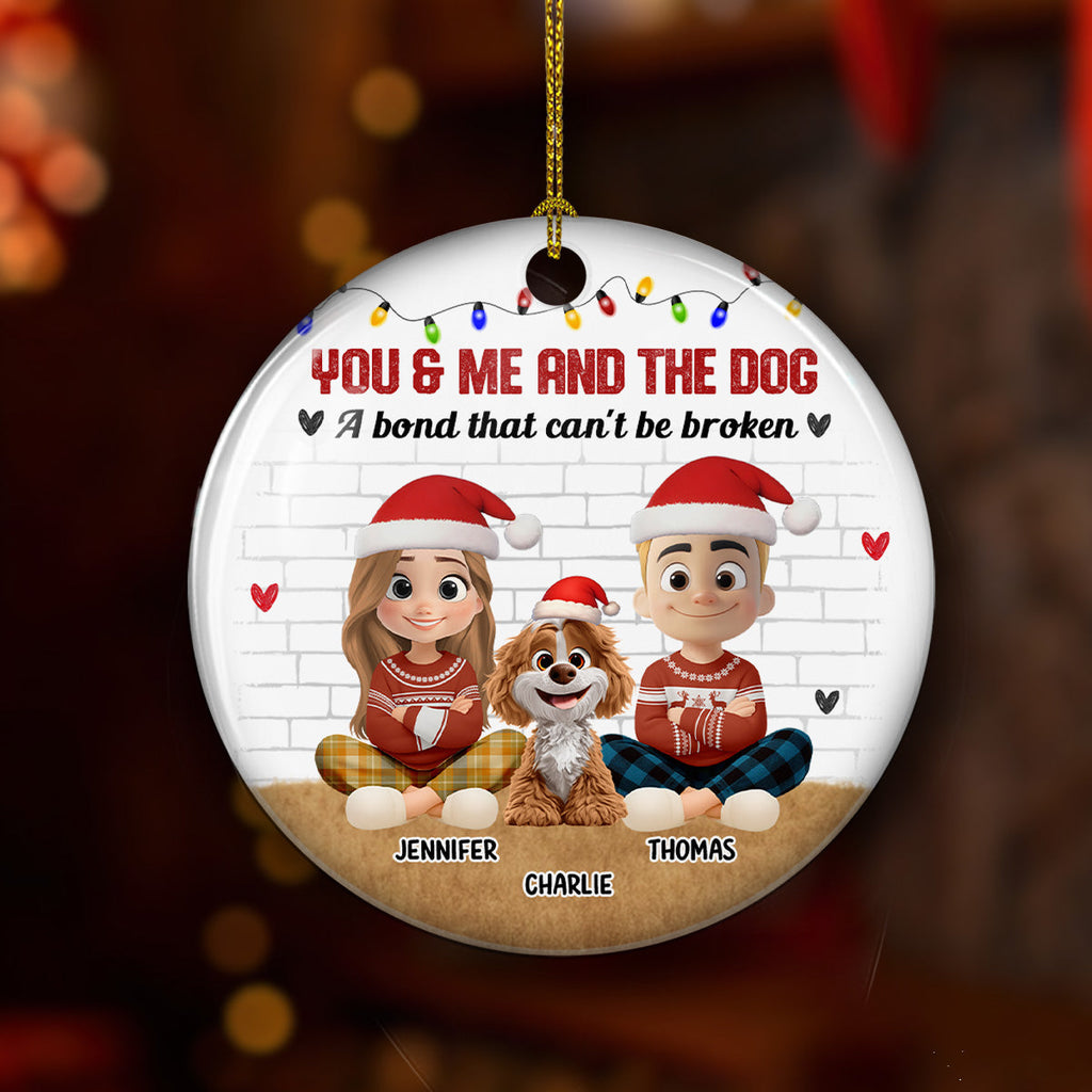 Custom Christmas Decor Home Birthday Gifts For Dog Lovers • You Me And The Dog Snow Ver - Personalized Ceramic Ornament