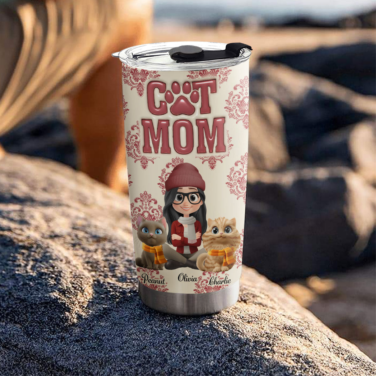 Custom Christmas Birthday Gifts For Cat Mom, Cat Lovers • Queen Of Cats - Personalized 3D Inflated Effect Tumbler
