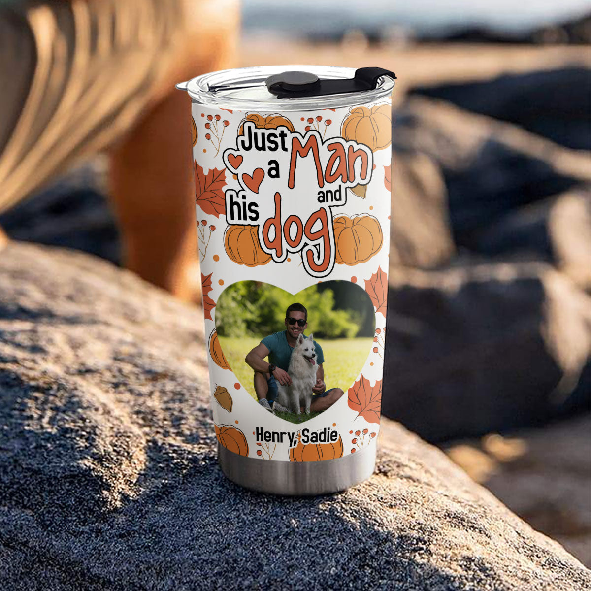 Custom Photo Christmas Birthday Gifts For Dog Dad, Dog Lovers • Falling In You Photo - Personalized Tumbler