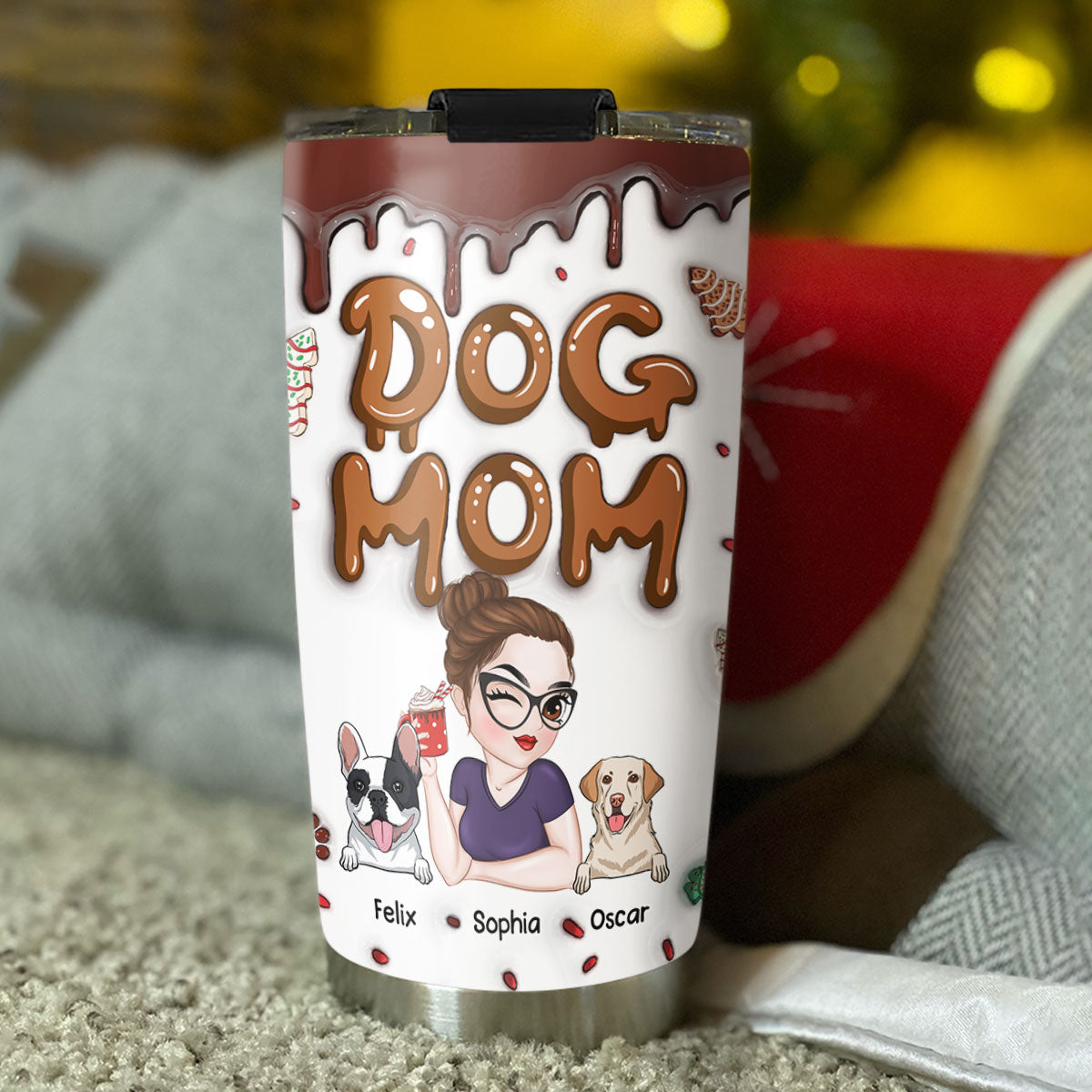 Custom Mother's day Birthday Gifts For Pet Mom, Pet Lovers • Dog Mom Cake - Personalized 3D Inflated Effect Tumbler