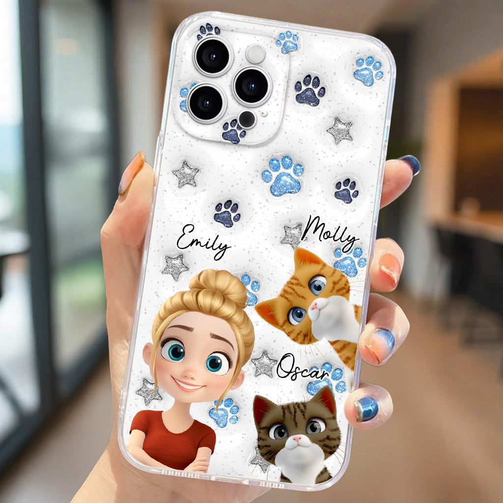 Cat Mom Dad Blue Star - Personalized 3D Inflated Effect Phone Case