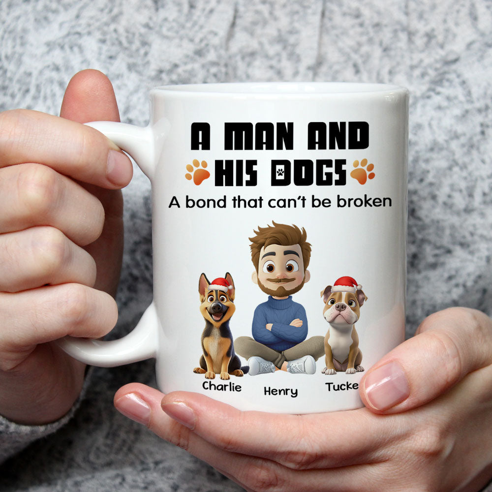 Custom Christmas Birthday Gifts For Dog Lovers • Human And Their Dog Cartoon Christmas Ver White - Personalized Coffee Mug
