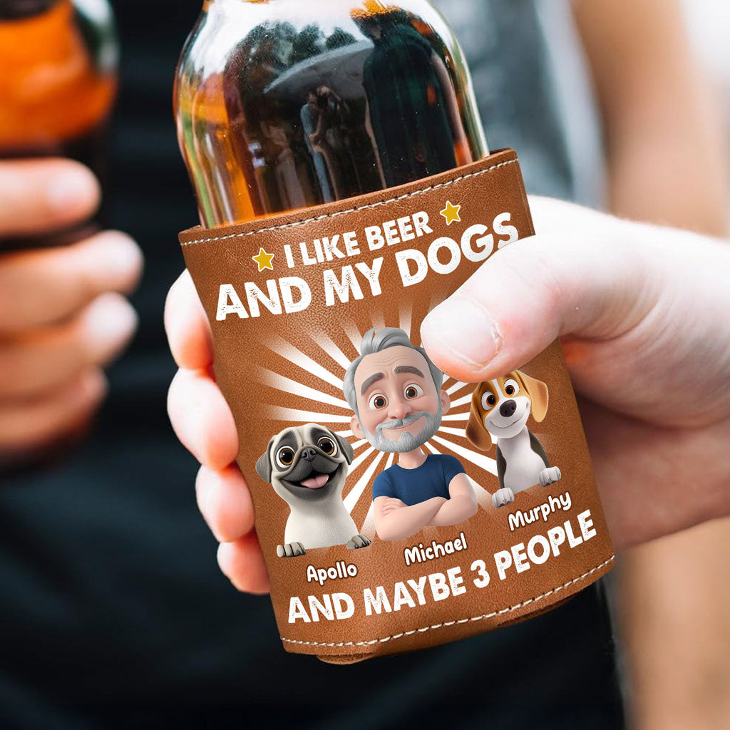 I Like Beer - Personalized Leather Can Cooler Holder