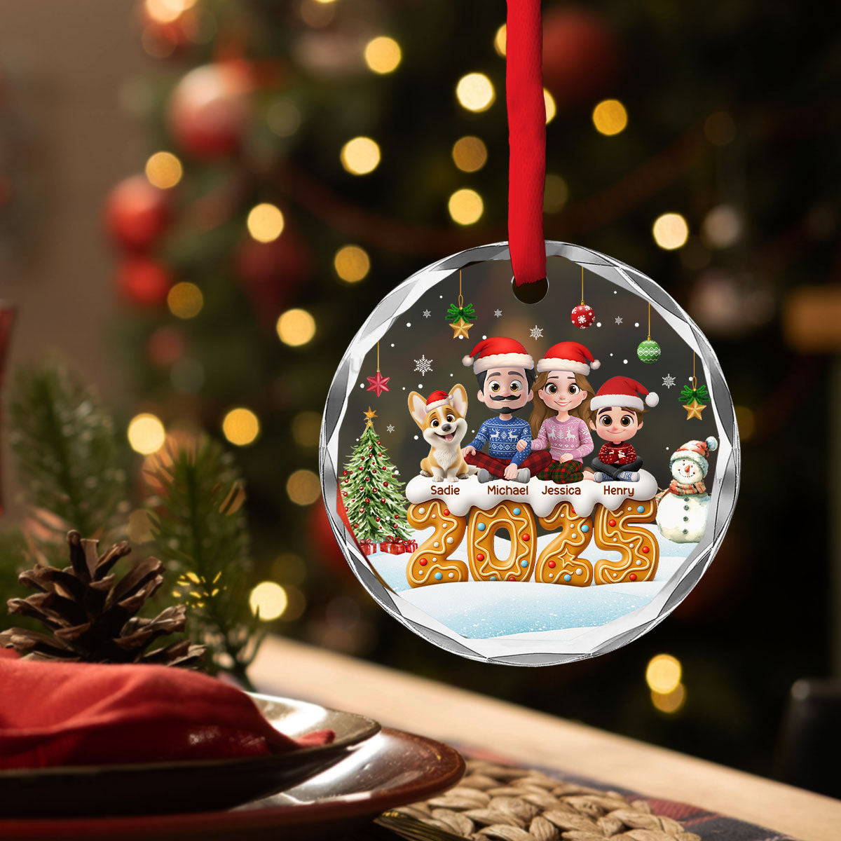 Custom Christmas Decor Home Birthday Gifts For Dog Lovers • Family Of This Year - Personalized Glass Ornament