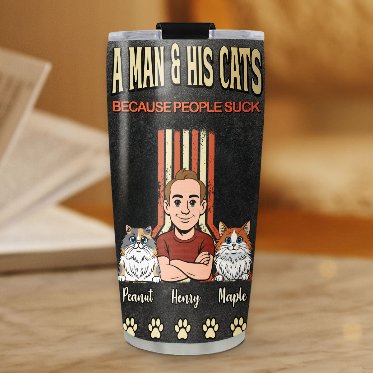Custom Father's day Birthday Gifts For Pet Dad, Pet Lovers • A Man And His Retro Cat - Personalized Tumbler