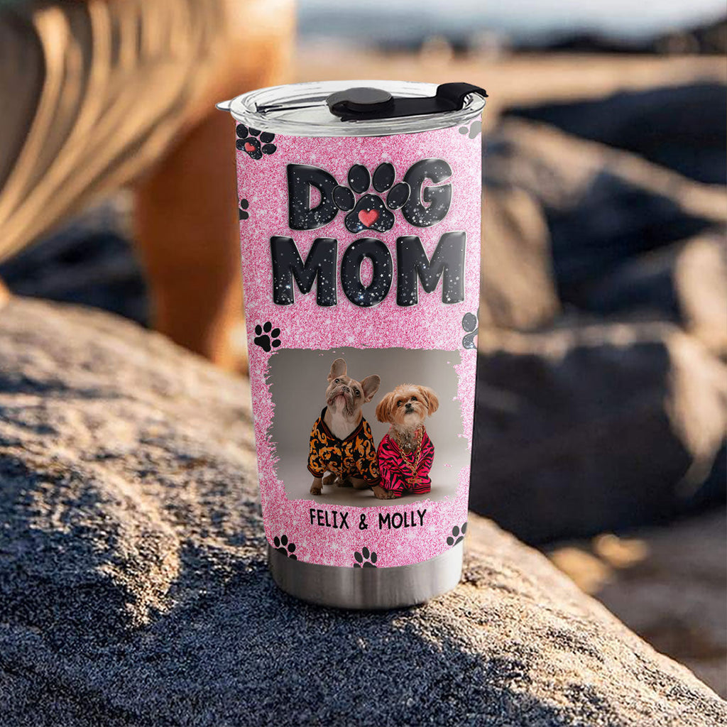 Custom Photo Christmas Birthday Gifts For Dog Mom, Dog Lovers • Lovely Dog Mom Blink Photo - Personalized Tumbler