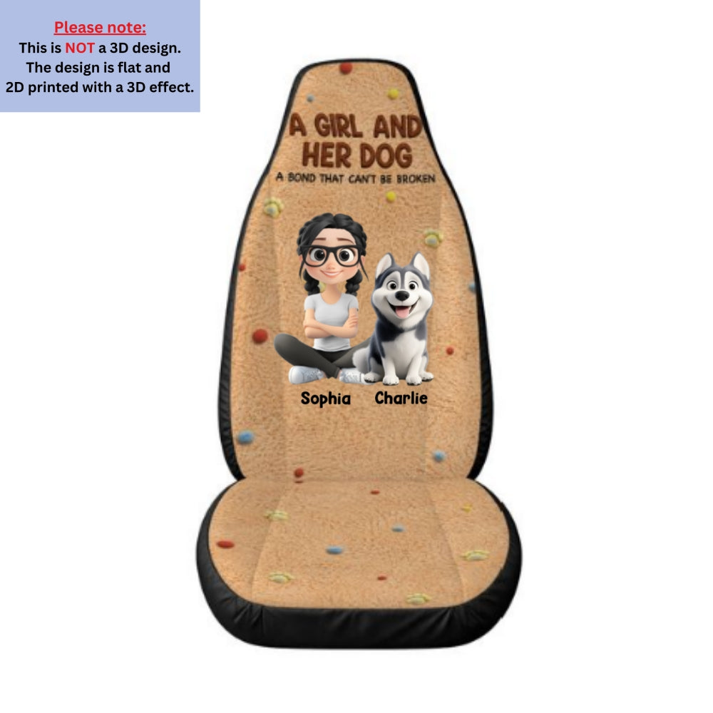 Stuffy Girl And Her Lovely Dogs - Personalized Car Seat Cover