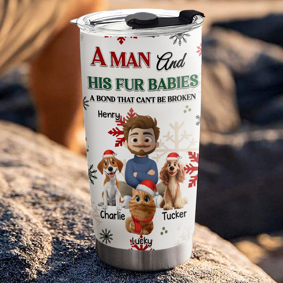 Custom Christmas Birthday Gifts For Pet Dad, Pet Lovers • A Man And His Pet Love Christmas - Personalized Tumbler