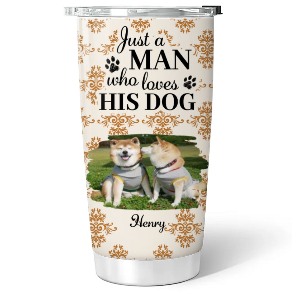 Custom Photo Christmas Birthday Gifts For Dog Dad, Dog Lovers • Pumskin Dog Autumn Ver Man Photo - Personalized Tumbler