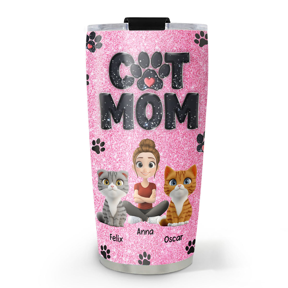 Custom Christmas Birthday Gifts For Cat Mom, Cat Lovers • Lovely Cat Mom Blink - Personalized Tumbler