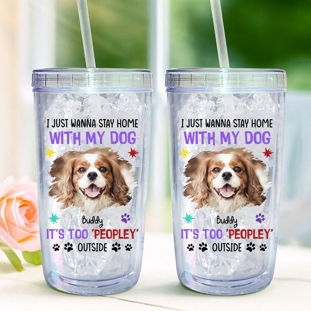 Custom Photo Christmas Birthday Gifts For Dog Mom, Dog Lovers • I Just Wanna Stay Home With My Dogs Photo - Personalized 14oz Plastic Tumbler
