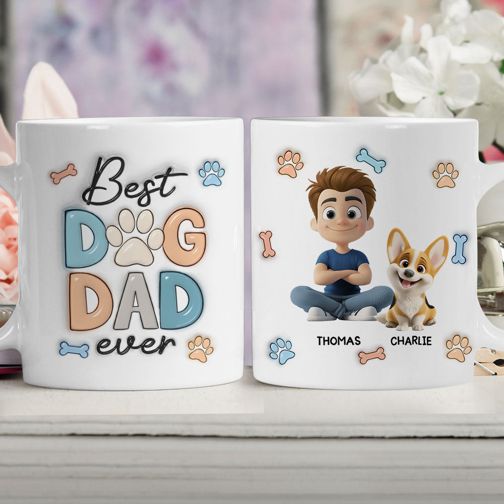 Custom Father's day Birthday Gifts For Dog Dad, Dog Lovers • Best Dog Dad Version 2 - Personalized 3D Inflated Effect Mug