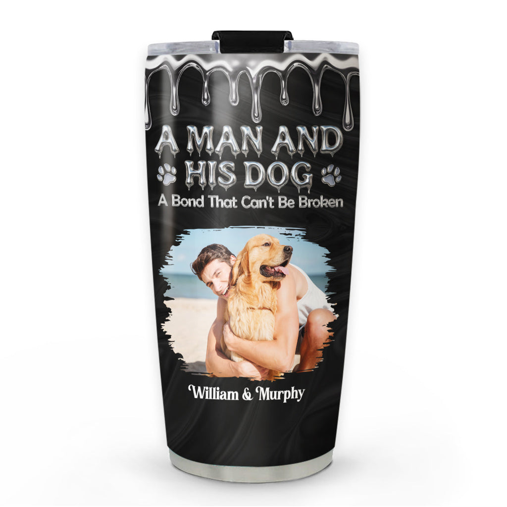 Custom Photo Christmas Birthday Gifts For Dog Dad, Dog Lovers • Man And Dog Together Forever Photo - Personalized Tumbler